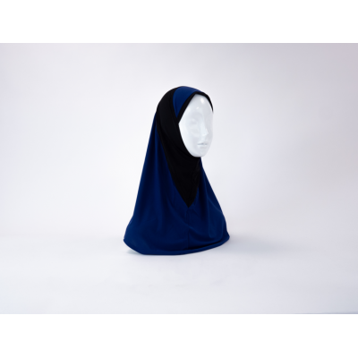Hijab lycra  1 piece bicolor bleu nuit/noir